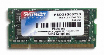 Память Patriot PSD21G6672S, 1Gb, DDR2, 667 MHz, PC2-5300 CL5